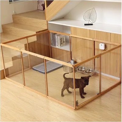 Imagen del producto de Jaula para cachorros, jaula plegable para perros con puerta, recinto para perros para interiores, jaula grande para perros, gatos, conejos y otros animales pequeños, antideslizante, transparente, para cachorros (puerta grande, 8 piezas)