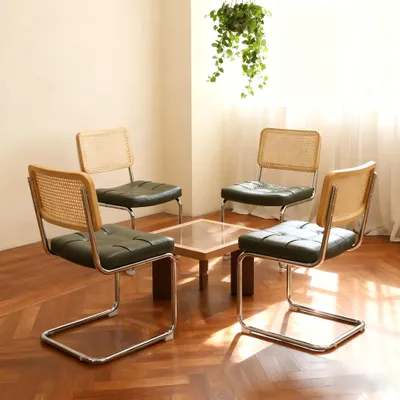 Productafbeelding van Eetkamerstoel set van 4, kunstleer, chroom poten, design in Mid-Century stijl van Breuer, gestoffeerd