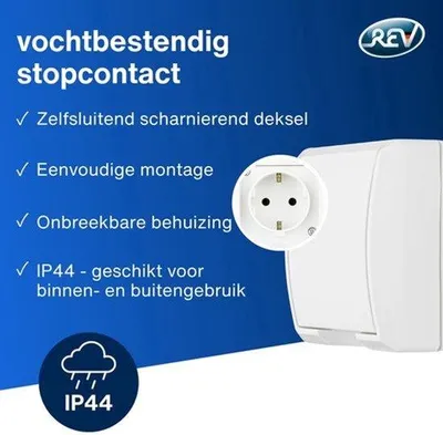 Productafbeelding van stopcontact voor vochtige ruimtes, IP44, eenpolig, opbouw, wit