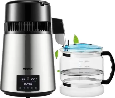 Obrázek produktu pro Destilační přístroj na vodu, rychlost destilace 1,5 l/h, objem 4 l, duální ukazatel teploty, stříbrný
