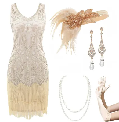Productafbeelding van V-Hals Cocktailjurk voor Dames met Flapper Set