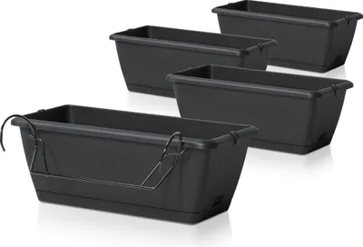 Produktbild von Blumenkasten für Balkon Geländer mit Halterung - 4 Stück / ca. 40 cm - Farbe: anthrazit (4er)