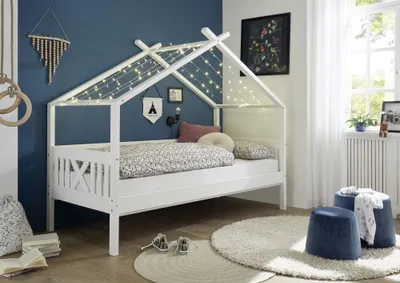 Produktbild von Hausbett Kinderbett Kiefer massiv weiß lackiert 90 x 200 Hytte 3 ohne Rollrost