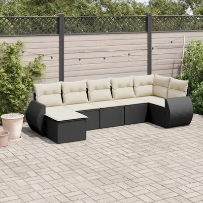 Produktbild von 7-tlg. Garten-Sofagarnitur mit Kissen Schwarz Poly Rattan 3221675