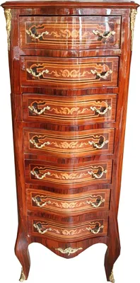 Image de Casa Padrino Commode baroque en acajou marqueté avec 7 tiroirs 123 x 47 x 35 cm - Style antique