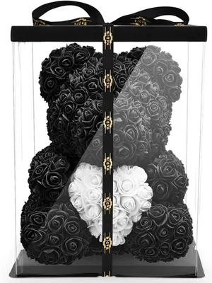 Produktbild von Rosen Bär Blumenbär mit Geschenkbox Geburtstagsgeschenk für Frauen Geschenk für Freundin zum Geburtstag Jahrestag Rose Teddybär Geschenk Schwarz 40 cm