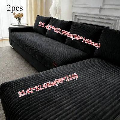 Produktbild von 2 Stück Plüsch Warm Sofabezug,4-5 Sitzer Couchbezug, Antirutsch Sofahusse Möbelschutz，Heimdekoration,Klassisches Design,dunkelgrau(90x160cm+90x210cm)