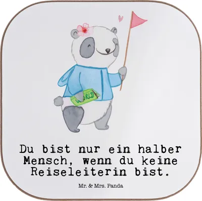 Produktbild von Mr. & Mrs. Panda Untersetzer für Gläser Reiseleiterin Herz - Weiß - Geschenk, Getränkeuntersetzer, Coaster, Tassenuntersetzer, Tischuntersetzer, gläseruntersetzer