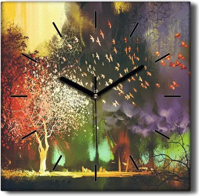 Produktbild von Coloray Hodiny Unikátní 30x30 cm  Tiché hodiny Pro obývací pokoj a kuchyň Nástěnné hodiny Plátno Černé ručičky hodin - Mraky stromů