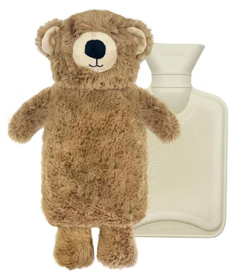 Image de Bouteille d'eau chaude avec housse 1L, motif ours, pour enfants, en caoutchouc, douce et confortable, idéale pour réchauffer le ventre, les mains, les pieds ou tout le corps. Housse amovible