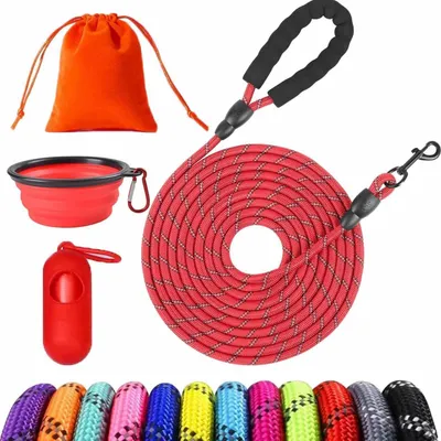 Produktbild von Schleppleine für Hunde 25M x 8mm Rot Gepolsterter Griff Reflektierend