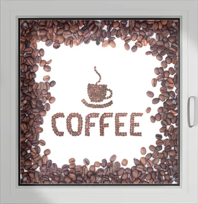 Produktbild von Wallario Lichtschutzbild, Dekorativer Sichtschutz Sonnenschutz 96 x 93 cm mit Motiv: Kaffee Schrift aus Kaffeebohnen - Verdunklung ohne Bohren