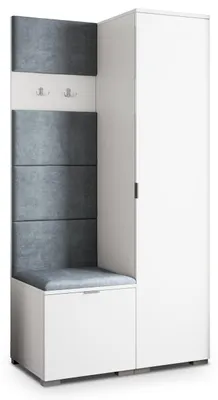 Produktbild von Masseno Garderobe-Set LORI 95/181/51 cm Modern Garderobenschrank Weiß, Veloursstoff MONOLITH 85 (Grau)