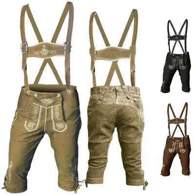 Produktbild von Trachten Lederhose Trachtenhose Ziegenleder mit Hosenträgern, Größe:50/M, Farbe:Hellbraun
