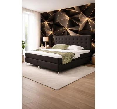 Produktbild von Boxspringbett Bett 140x200 cm Webstoff Anthrazit mit Topper-Optik Einzelbett