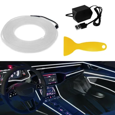 Immagine prodotto di Striscia LED da 5 metri, bianca, con alimentazione USB, per illuminazione d'ambiente, ideale per la decorazione degli interni dell'auto, con bordo di 6 mm