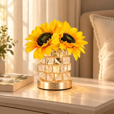 Produktbild von Sonnenblumen Tischlampe, Touch Steuerung, 3 Lichtfarben, Stufenlos dimmbar, USB aufladbar, Geschenk für Frauen, Mama und Freundin