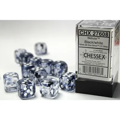 Produktbild von Chessex - Nebula - 12x D6 16mm - Black/White