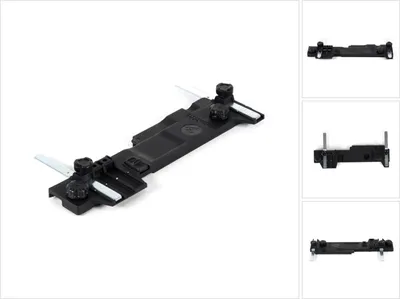 A black adapter for a guide rail, shown on a white background with multiple views.