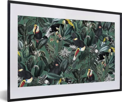 Produktbild von MuchoWow® MuchoWow® Gerahmtes Poster Blumen - Vogel - Blätter 60x40 cm - Poster mit zchwarzem Bilderrahmen - Schlafzimmer - Plakat in Rahmen - Drucken