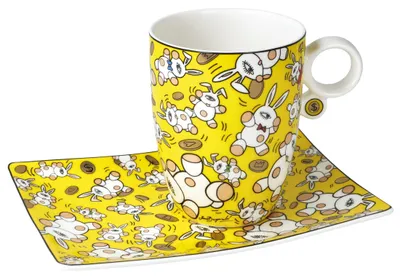 Produktbild von Goebel Künstlertasse mit Untertasse Mauro Bergonzoli - Magic Bunny Gold, Tasse, Kaffeetasse, Teetasse, Fine Bone China, 67180021