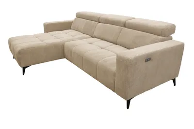 Productafbeelding van Moderne hoekbank Nicolette in zandkleur, met elektrische relaxfunctie en verstelbare hoofdsteunen