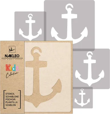 Produktbild von Schablonen Malen für Kinder, 5 Stück Set 9x9 cm bis 34x34 cm Anker Marine Seefahrt, Wiederverwendbare Kunststoff für Kinderzimmer Malvorlage Raumdekoration