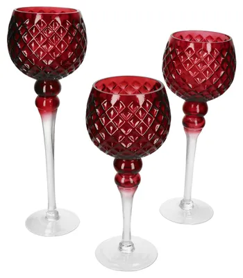 Produktbild von 3tlg Set Windlicht Manou weinrot Kerzenständer mit Fuß Weihnachten Advent
