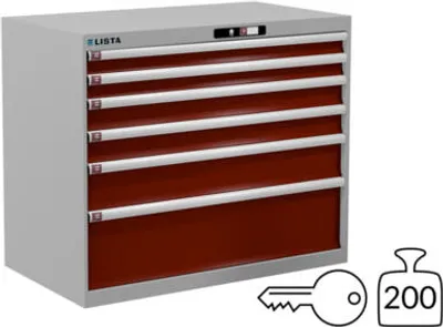 Produktbild von Lista Schubladenschrank - 78.748.512 - 850x1.023x572 mm (HxBxT) - 6 Schubladen - 200 kg - Key Lock - RAL 7035/RAL 3003