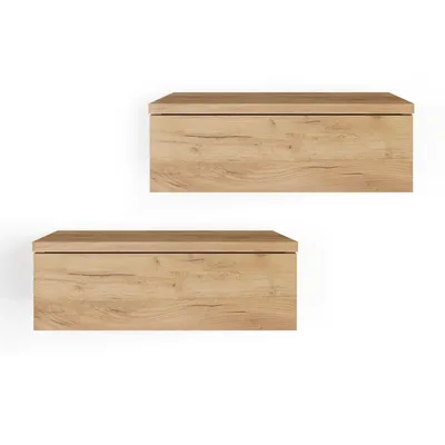 Two identical wooden wall-mounted drawers are shown against a white background.