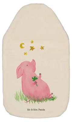 Produktbild von Mr. & Mrs. Panda Wärmflasche Schwein Glück - Weiß - Geschenk, Sterne, mit Bezug, Motivation, Flauschige, Träume, Glücksbringer, Wärmekissen, Ziele, Wärmflaschen