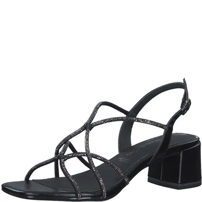 Produktbild von Tamaris Damen Sandalette Riemchen Sandale Karree Metallic Strass 1-28236-20, Größe:39 EU, Farbe:Schwarz