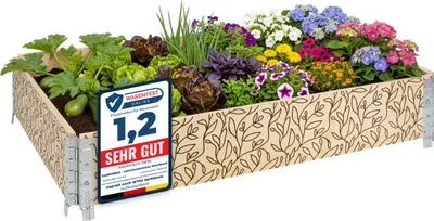 Produktbild von Garronda Holzaufsatzrahmen mit Print – Hochbeete für Pflanzen Blumen Obst Gemüse Holz mit dekorativem Druck Blatt