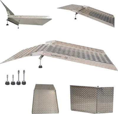 Produktbild von WORHAN Mobil Schwellenrampe Variable Höhenverstellung Ladeplattform Stufenrampen Rollstuhlrampe Alu Aluminium Rampe Türschwellenrampe TR127