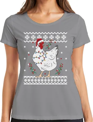 Produktbild von Huhn Weihnachtsmütze Hühnerfreunde - Ugly Christmas Sweater Weihnachten Damen T-Shirt, Grau, XXL