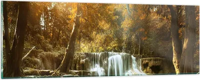 Produktbild von Bilder auf glas - Park Wasserfall Wasser - 90x30cm - Glasbilder - Wandbilder - Kunstdruck - zum Aufhängen bereit - Wanddekoration aus Glas - Glas Bilder - Wandbild auf Glas - Einteilig - GAB90x30-3789