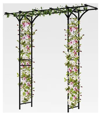 Produktbild von Metallrosenbogen, 200 x 52 x 206 cm Gartenbogen mit Spalieren und erweitertem Dach, Pergola für Hochzeiten und Partys