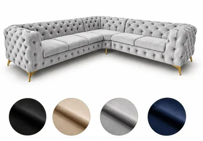 Obrázek produktu pro Rohová sedací souprava Moet ve tvaru L, světle šedá, rozměry 323 x 262 cm – moderní sedací souprava, prošívaná, s pružinovým jádrem Bonell, volně umístitelná