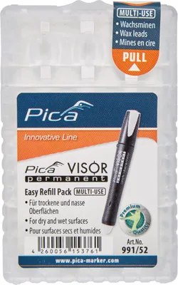 Produktbild von Pica 991/52 Permanent Marker Minen/Ersatzminen | wasserfest, umweltfreundlich, wirtschaftlich, für diverse Materialien geeignet | Farbe: weiß, Durchmesser: 10 mm, Länge: 85 mm,