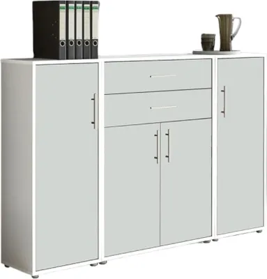 Produktbild von Aktenschrank TABOR 16 in weiß / weiß matt, Schrankwand, Büroschrank, Metallgriffe