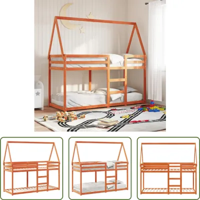 Produktbild von The Living Store Etagenbett mit Dach Wachsbraun 80x200 cm Massivholz Kiefer