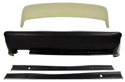 Imagen del producto de Paragolpe trasero para BMW E36 Serie 3, modelos de 1992 a 1998, con faldones laterales y alerón trasero de diseño M3.