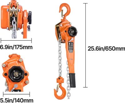 Produktbild von VEVOR Hebelzug, 1,5 T Kapazität, Handkettenzug, 3 m Hub, G80-Stahllegierungskette mit mechanischer Doppelsperrklinkenbremse, Hebezug 360° drehbare Haken, Ratschenzug für Lagerhaus, Bau, Garage