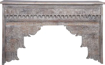 Produktbild von Orientalische Konsole Sideboard schmal Hadidza Antik 150cm | Orient Vintage Konsolentisch orientalisch handgeschnitzt | Landhaus Anrichte aus Holz massiv | Asiatische Deko Möbel aus Indien