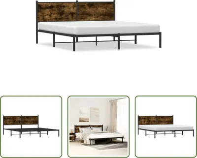 Produktbild von The Living Store Bettgestell mit Kopfteil Metall Räuchereiche 160x200 cm