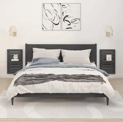 Image de The Living Store Tables de chevet murales 2 pcs. Gris Pin massif