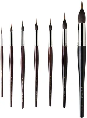 A set of paintbrushes arranged in a line against a white background.