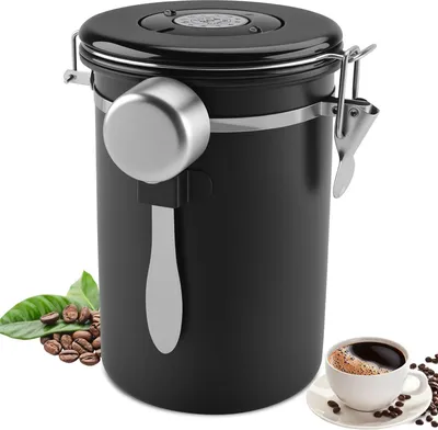 Produktbild von Kaffeedose Luftdicht Edelstahl 304, 1,8 L Kaffeebohnen Behälter Mit EdelstahllöFfel Und Zeiterfassungsaufbewahrung Vakuum Kaffeedose schwarz