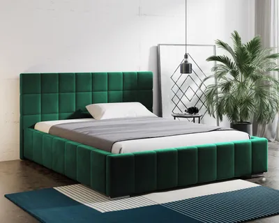 Produktbild von Polsterbett mit Bettkasten Tres, Bett für Schlafzimmer, Metallrahmen mit Lattenrost (Stoff: kronos 19 - flasches grün, Große: 180x200 cm)