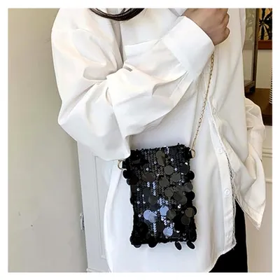 Produktbild von Glitzer Tasche Damen Pailletten mit Reißverschluss Silber Umhängetasche Clutch Elegante Party Handtasche Glitzertasche Hochzeit Schultertaschen Bag
